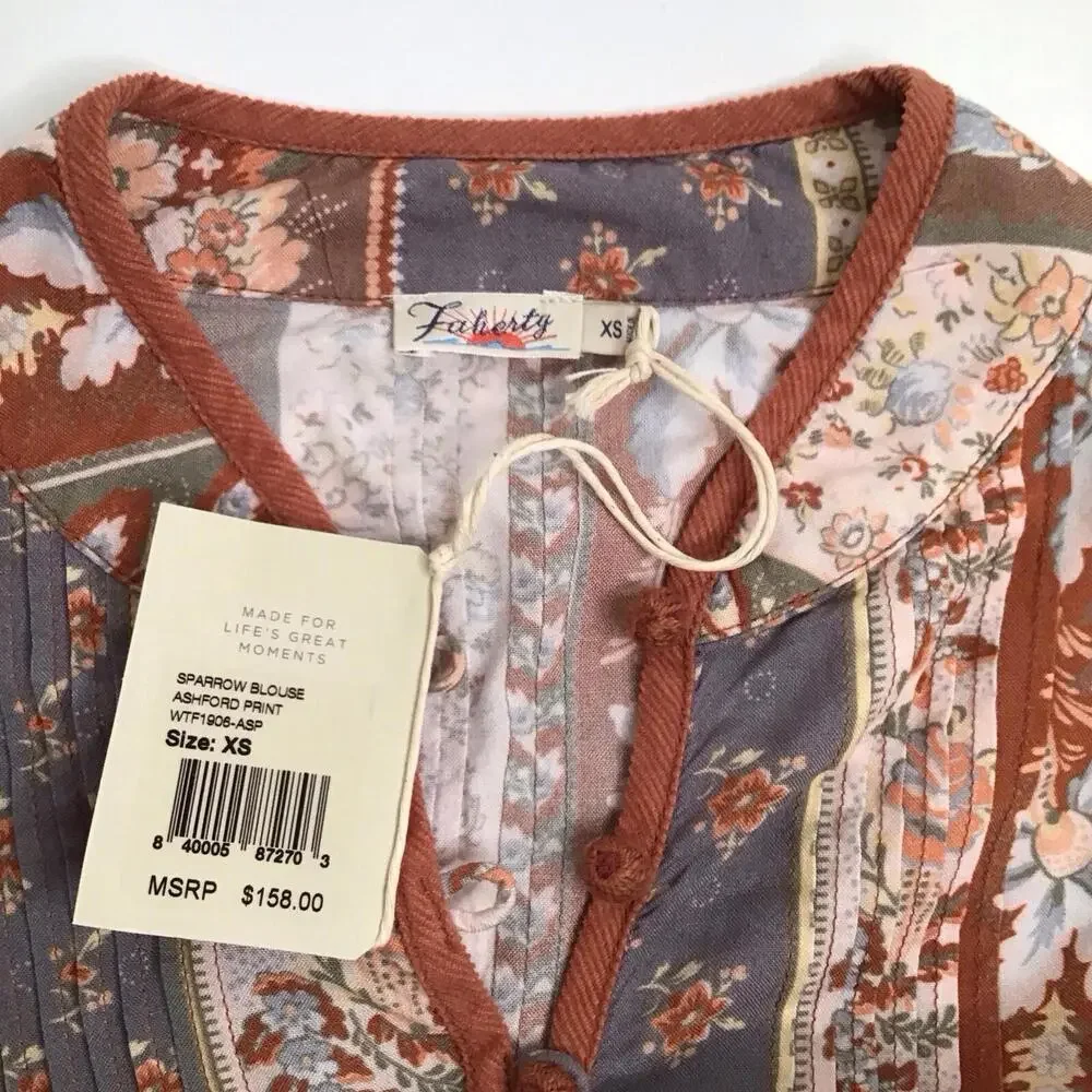 NWT - Faherty Sparrow Long Sleeve Blouse Ashord Print Size XS - Picture 7 of 8